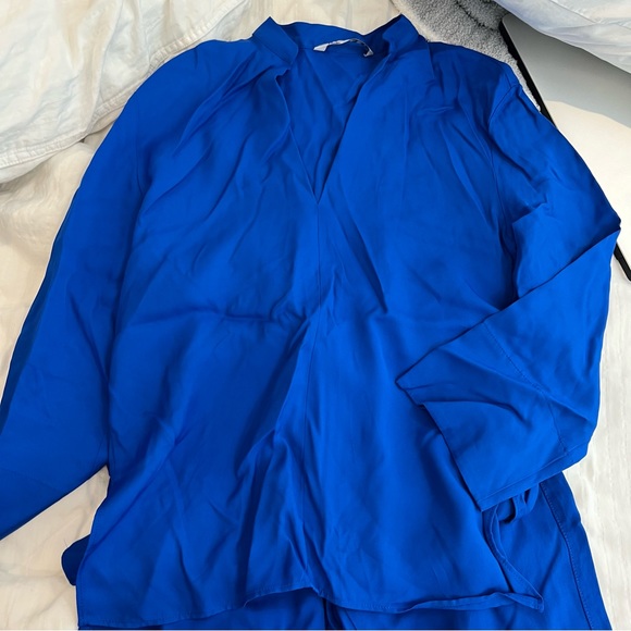 Zara blue flowy SET blouse and wide pants - Picture 6 of 8